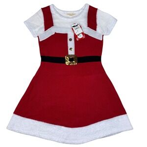 NEW Margaux Lexi Girl‎ Red White Santa Dress Knit Sequins Belt Sz L 14 Holiday